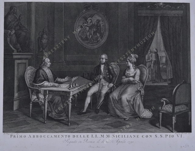 A szicíliai uralkodópár első találkozója VI. Pius pápával