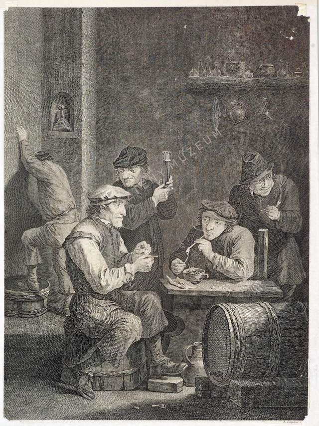 Négy pipázó férfi az ivóban