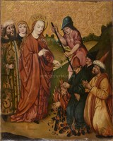 Burning at the stake of the scholars converted by St. Catherine of Alexandria; on the reverse: the archangel Gabriel from the Annunciation. Detail from the right wing of a winged altarpiece