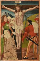 The Crucifixion; detail from the workday side of a movable wing