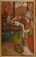 St. Nicholas quiets the storm; on the reverse: St. Catherine of Alexandria and St. Barbara –  Panels from the movable wings of a winged altarpiece