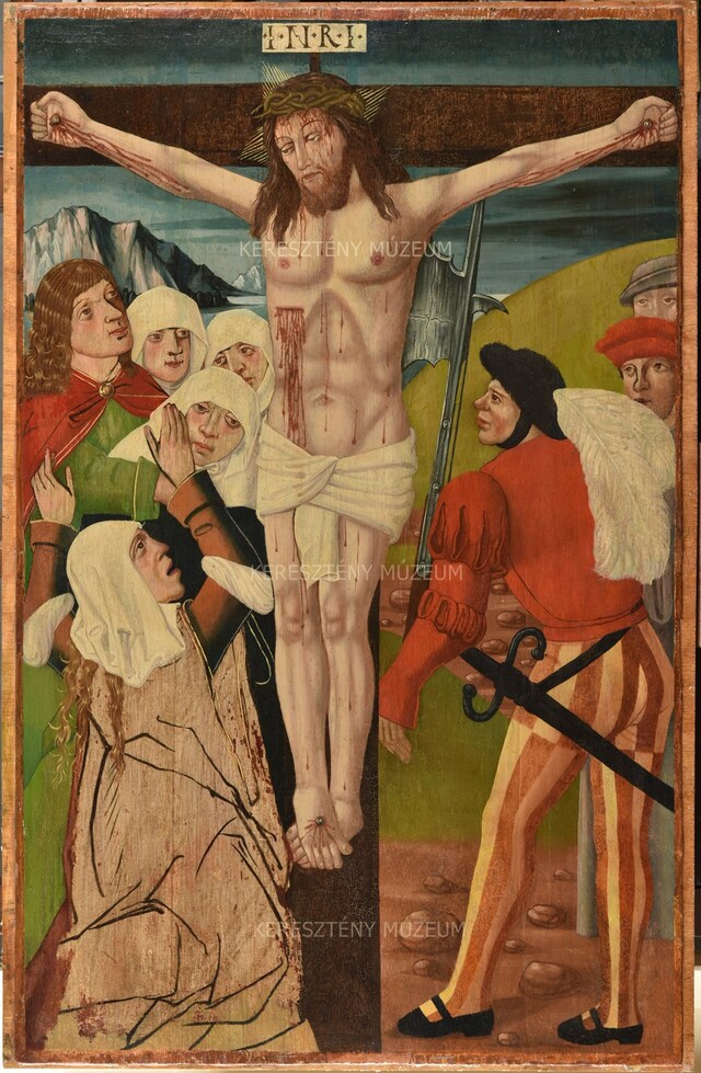 The Crucifixion; detail from the workday side of a movable wing