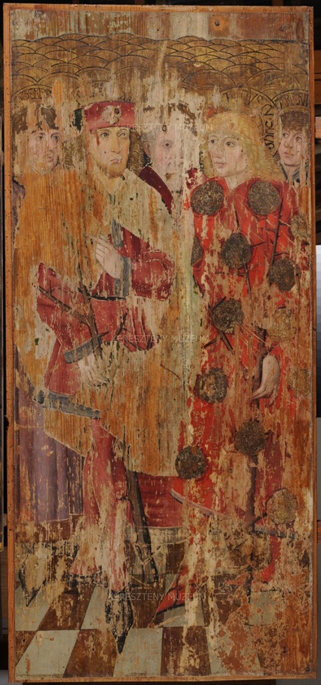 St. Ulrich and St. Nicholas; on the reverse: the Martyrdom of the Ten Thousand. Detail from the movable wing of a winged altarpiece