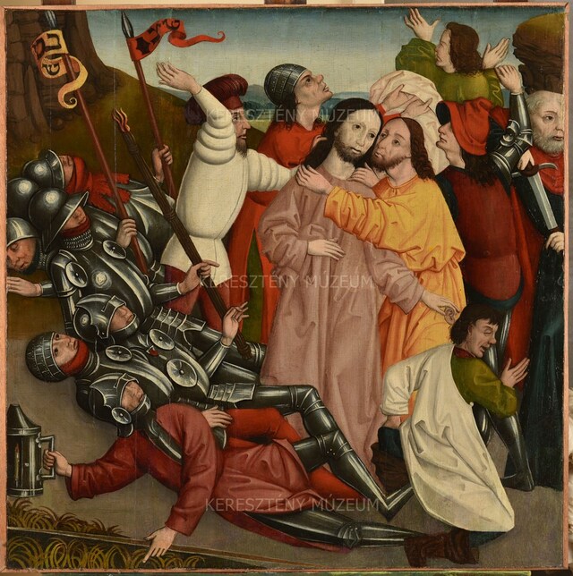 Panel painting, sawed in two, from a winged altarpiece: The Kiss of Judas