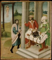 55.41.3 The miracle of the rooster. The pilgrim proves that his son, executed by hanging, is innocent