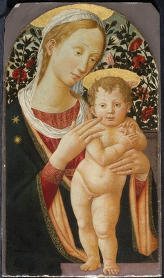 Virgin and Child in a rose garden