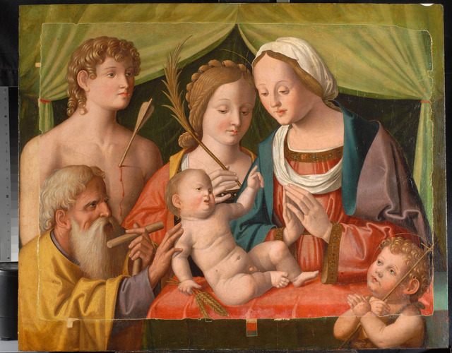 The Holy Family with Saint John the Baptist, Saint Sebatian and Saint Catherine of Alexandria (?)