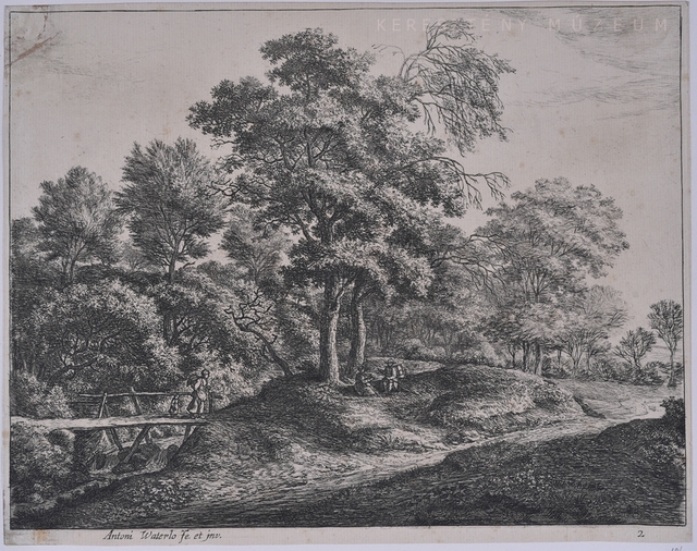 Kis hídon haladó parasztasszony és leány